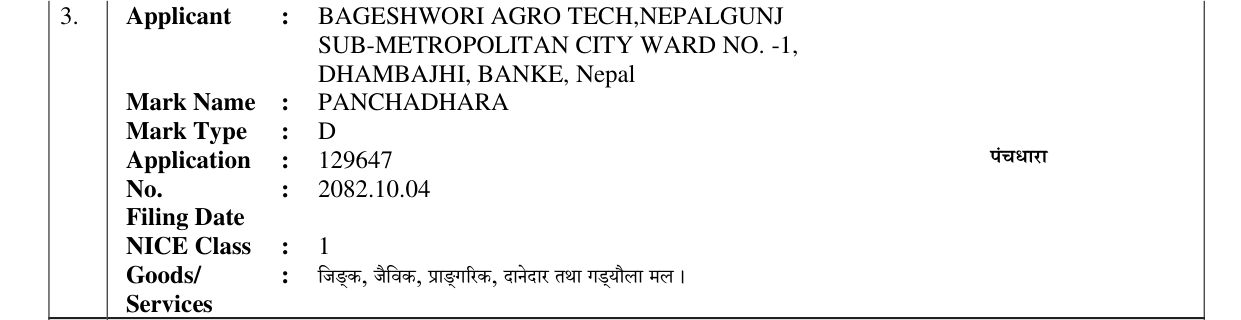 Original bulletin entry for PANCHADHARA