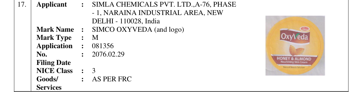 Original bulletin entry for SIMCO OXYVEDA (and logo)
