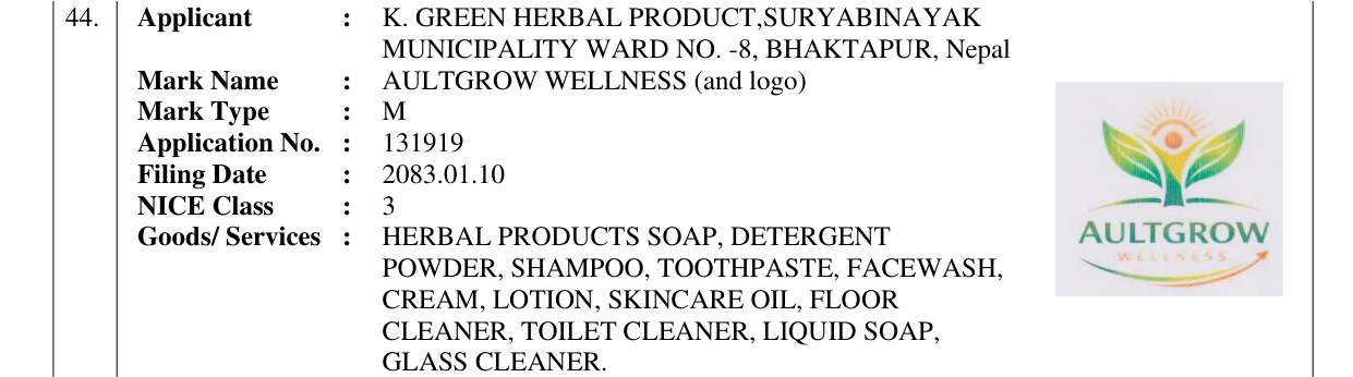 Original bulletin entry for AULTGROW WELLNESS (and logo)