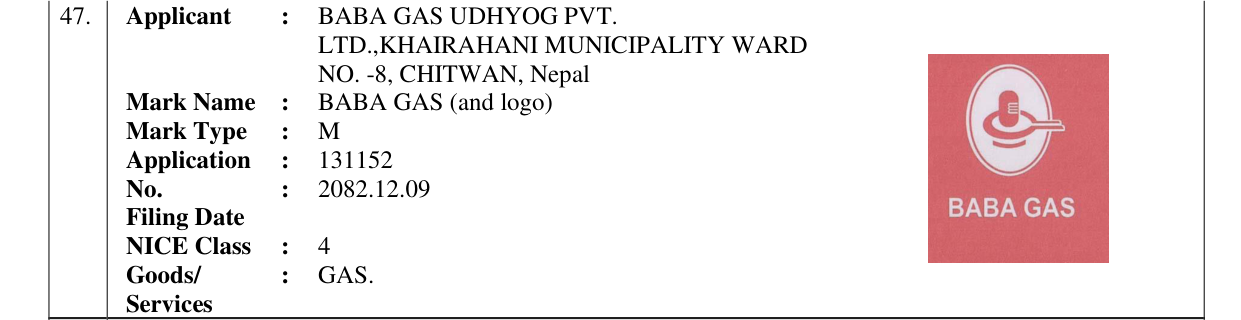 Original bulletin entry for BABA GAS (and logo)