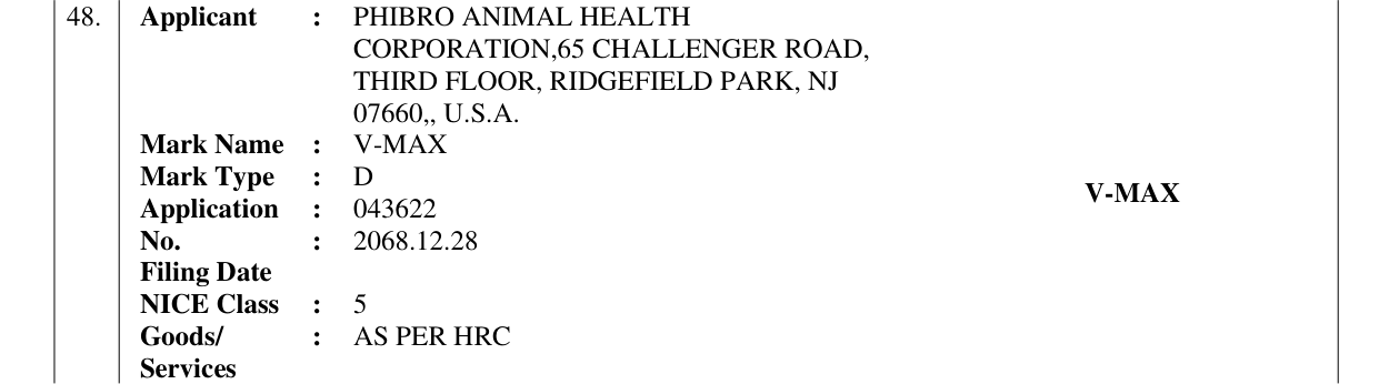 Original bulletin entry for V-MAX