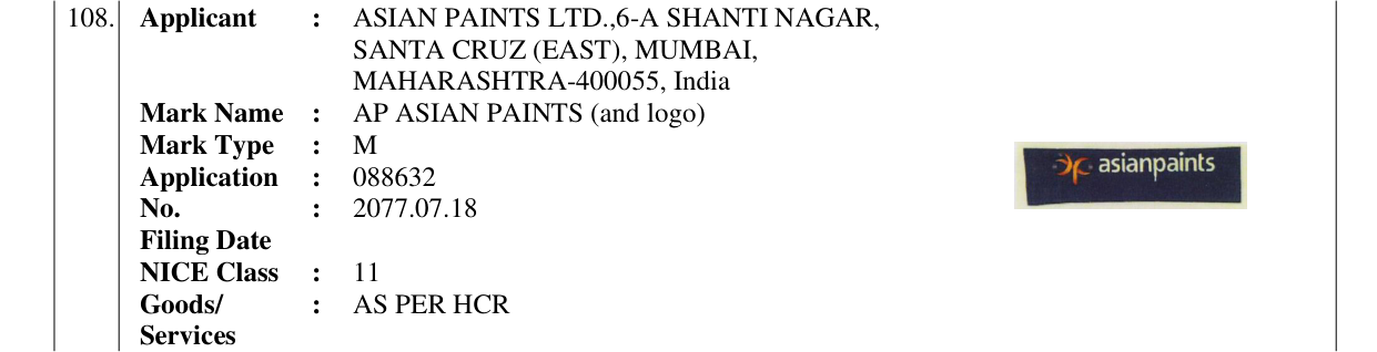 Original bulletin entry for AP ASIAN PAINTS (and logo)