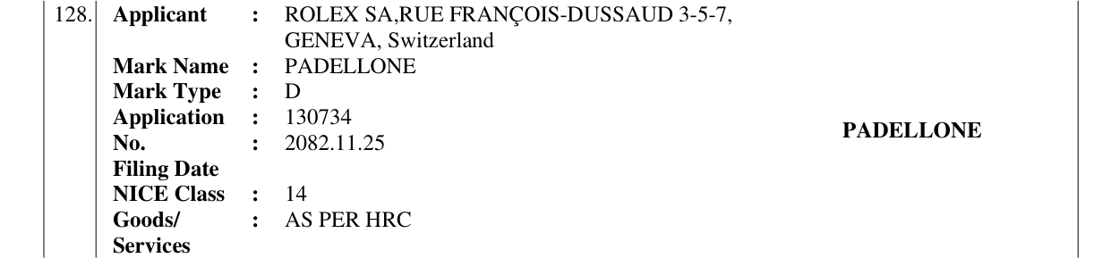 Original bulletin entry for PADELLONE