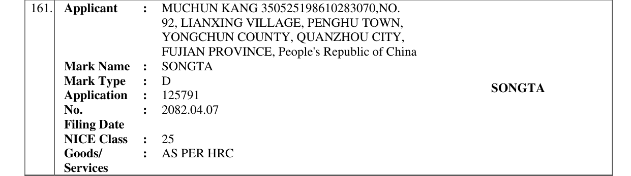 Original bulletin entry for SONGTA