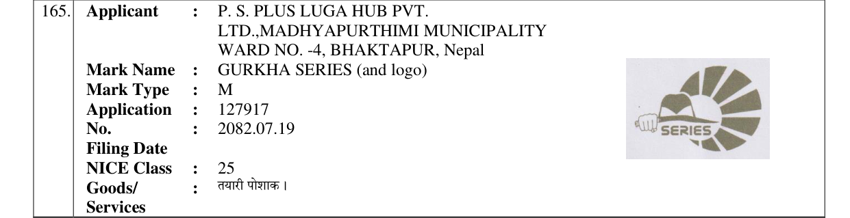 Original bulletin entry for GURKHA SERIES (and logo)