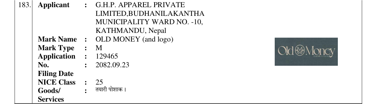 Original bulletin entry for OLD MONEY (and logo)