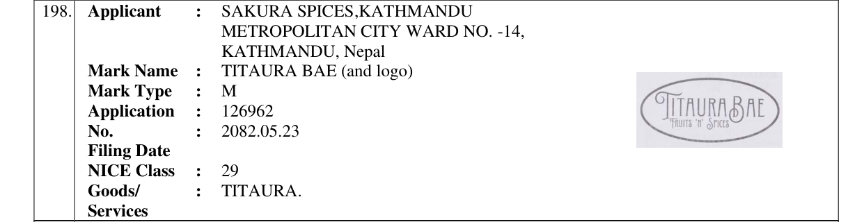Original bulletin entry for TITAURA BAE (and logo)