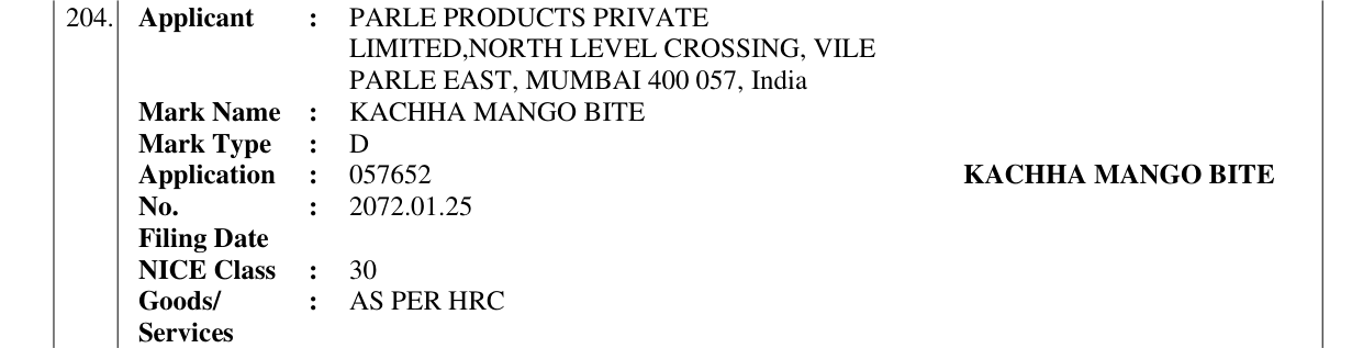Original bulletin entry for KACHHA MANGO BITE