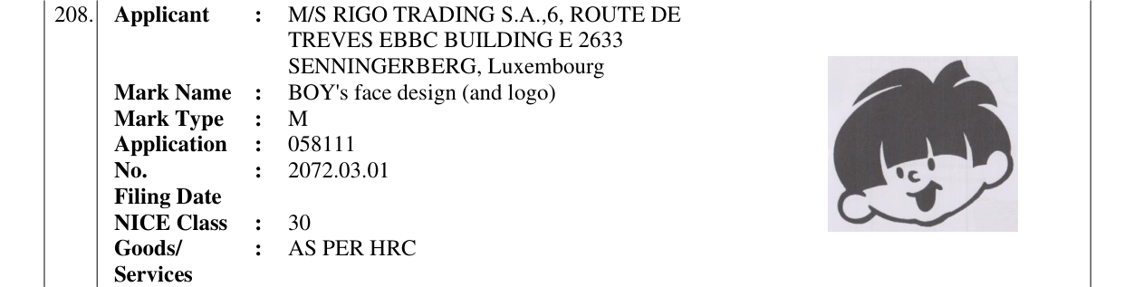 Original bulletin entry for BOY's face design (and logo)