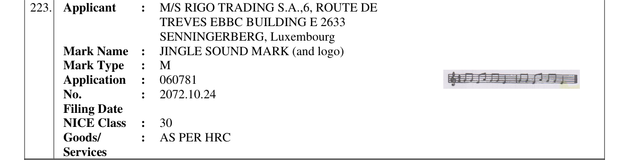 Original bulletin entry for JINGLE SOUND MARK (and logo)