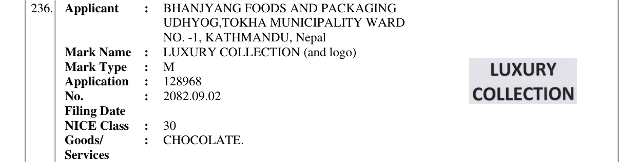 Original bulletin entry for LUXURY COLLECTION (and logo)