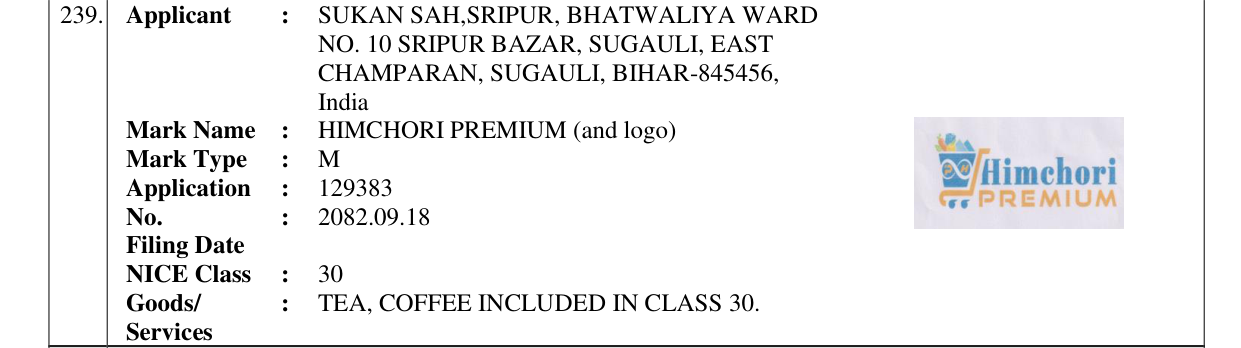 Original bulletin entry for HIMCHORI PREMIUM (and logo)