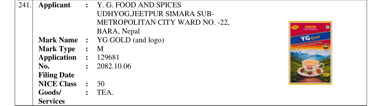 Original bulletin entry for YG GOLD (and logo)