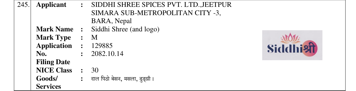 Original bulletin entry for Siddhi Shree (and logo)