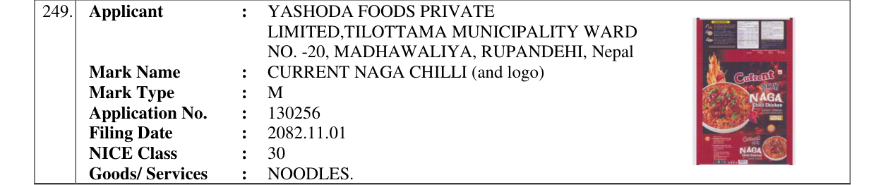 Original bulletin entry for CURRENT NAGA CHILLI (and logo)