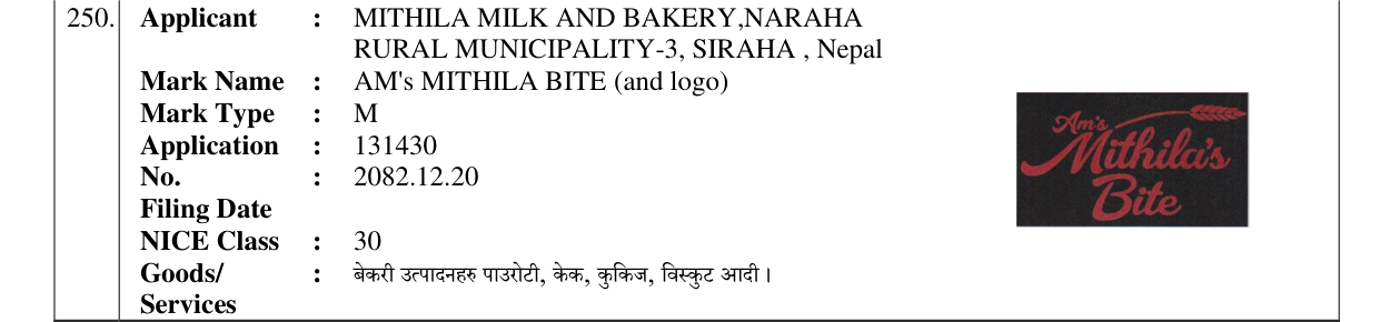 Original bulletin entry for AM's MITHILA BITE (and logo)