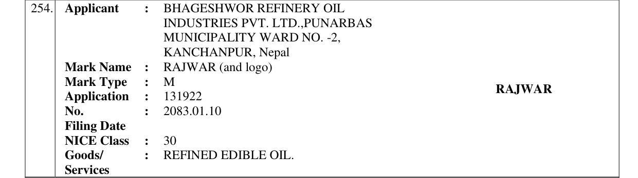 Original bulletin entry for RAJWAR (and logo)
