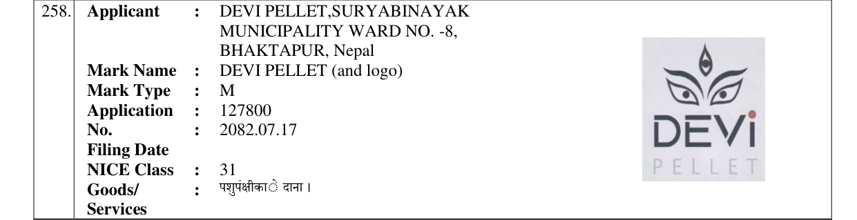 Original bulletin entry for DEVI PELLET (and logo)