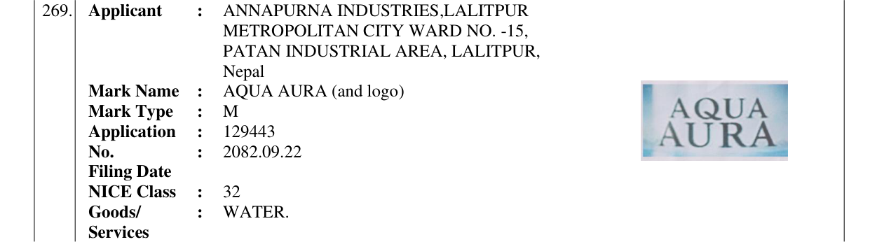 Original bulletin entry for AQUA AURA (and logo)