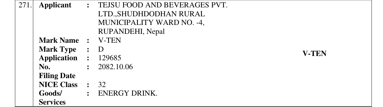 Original bulletin entry for V-TEN