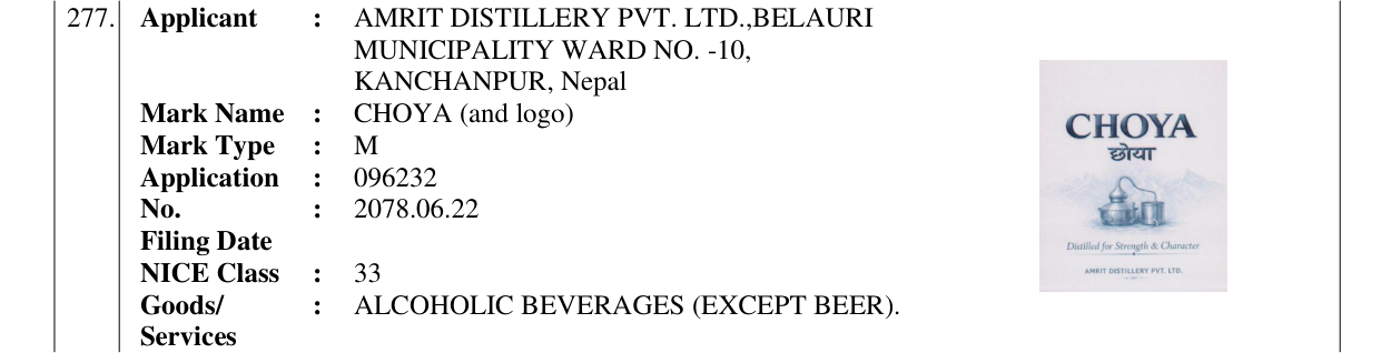 Original bulletin entry for CHOYA (and logo)