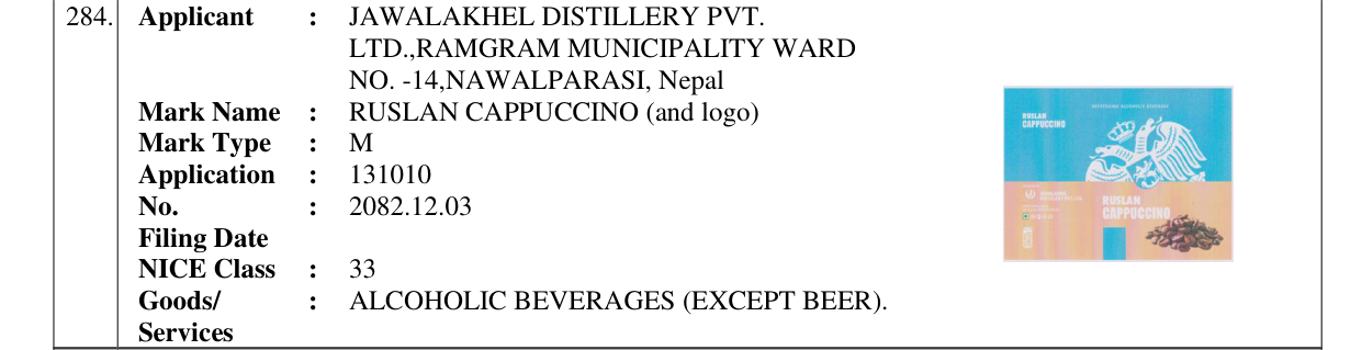 Original bulletin entry for RUSLAN CAPPUCCINO (and logo)