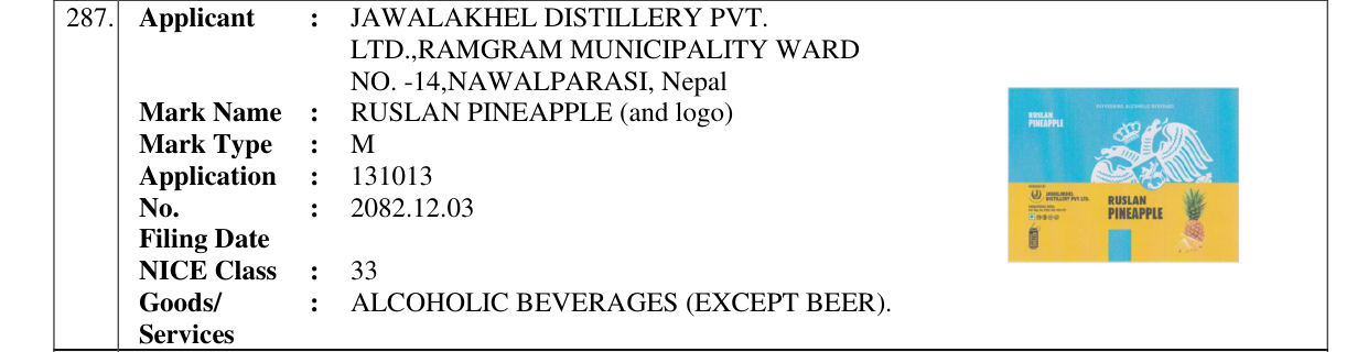 Original bulletin entry for RUSLAN PINEAPPLE (and logo)