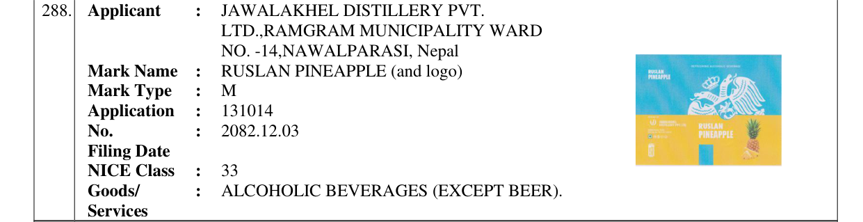 Original bulletin entry for RUSLAN PINEAPPLE (and logo)
