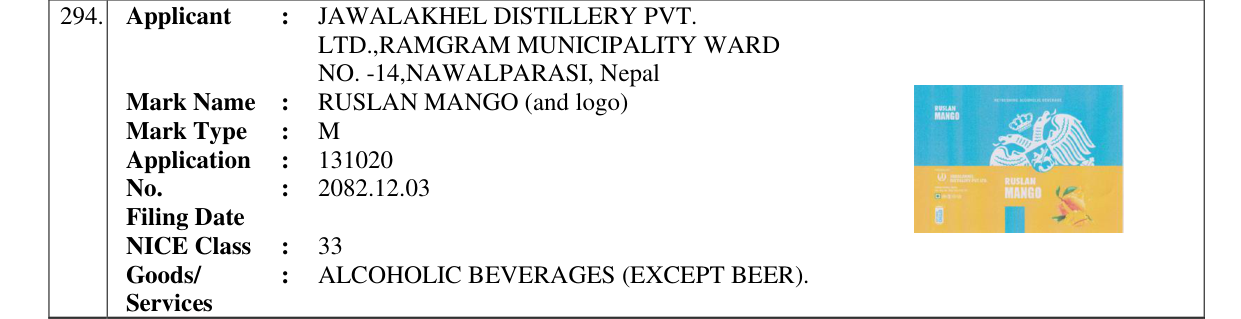 Original bulletin entry for RUSLAN MANGO (and logo)