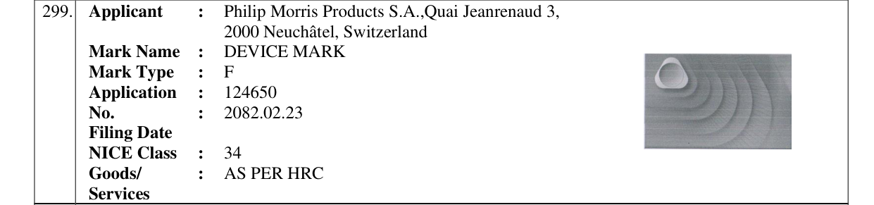 Original bulletin entry for DEVICE MARK