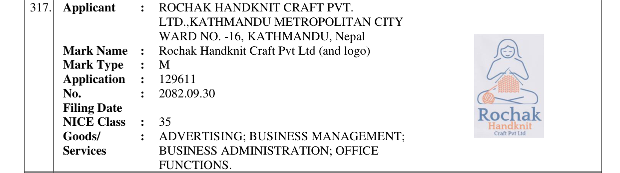 Original bulletin entry for Rochak Handknit Craft Pvt Ltd (and logo)
