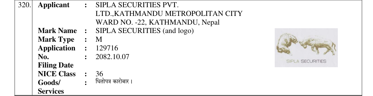 Original bulletin entry for SIPLA SECURITIES (and logo)