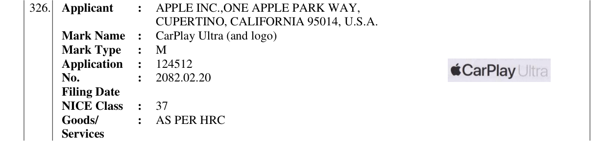 Original bulletin entry for CarPlay Ultra (and logo)