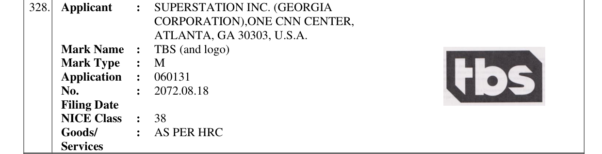 Original bulletin entry for TBS (and logo)