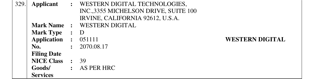 Original bulletin entry for WESTERN DIGITAL