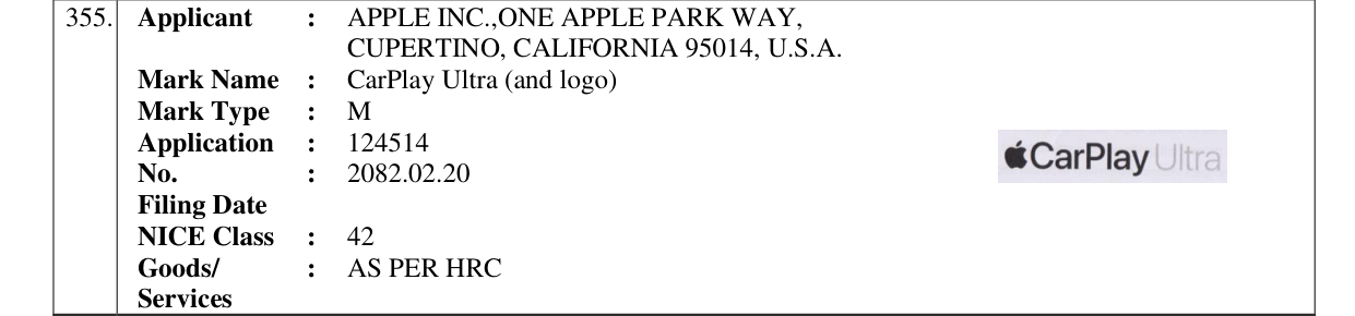 Original bulletin entry for CarPlay Ultra (and logo)