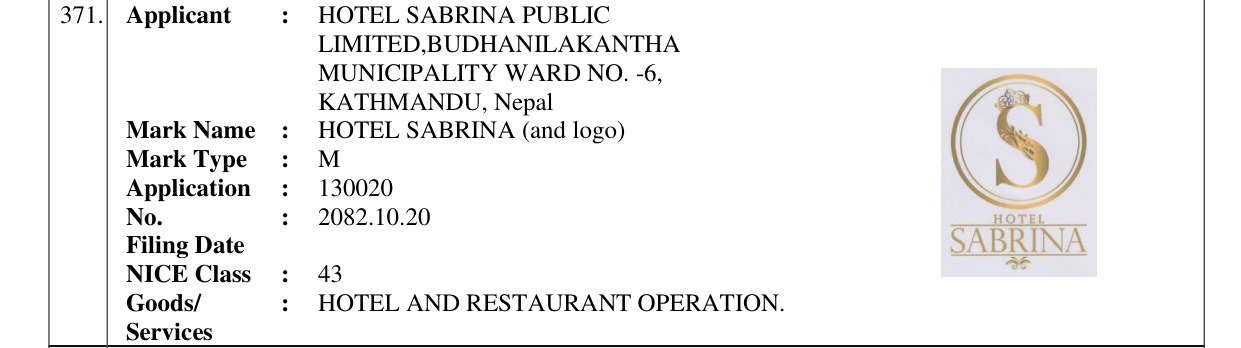 Original bulletin entry for HOTEL SABRINA (and logo)
