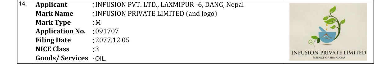 Original bulletin entry for INFUSION PRIVATE LIMITED (and logo)