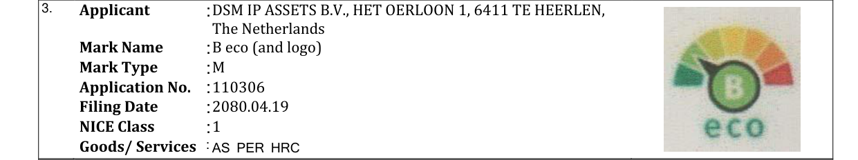 Original bulletin entry for B eco (and logo)