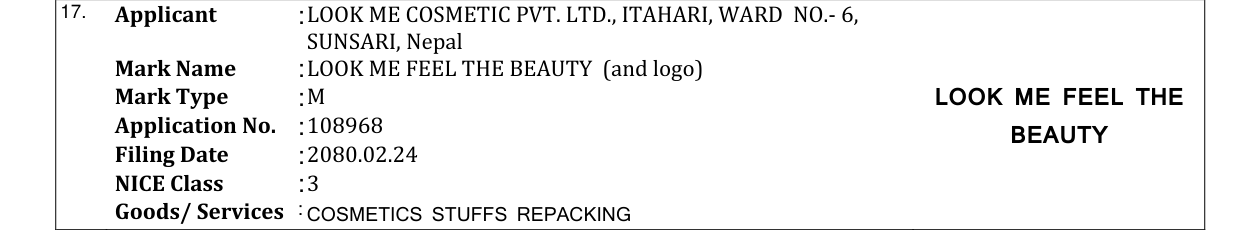 Original bulletin entry for LOOK ME FEEL THE BEAUTY (and logo)