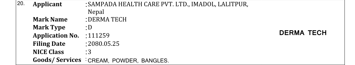 Original bulletin entry for DERMA TECH
