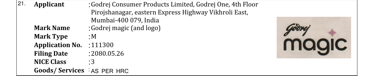 Original bulletin entry for Godrej magic (and logo)