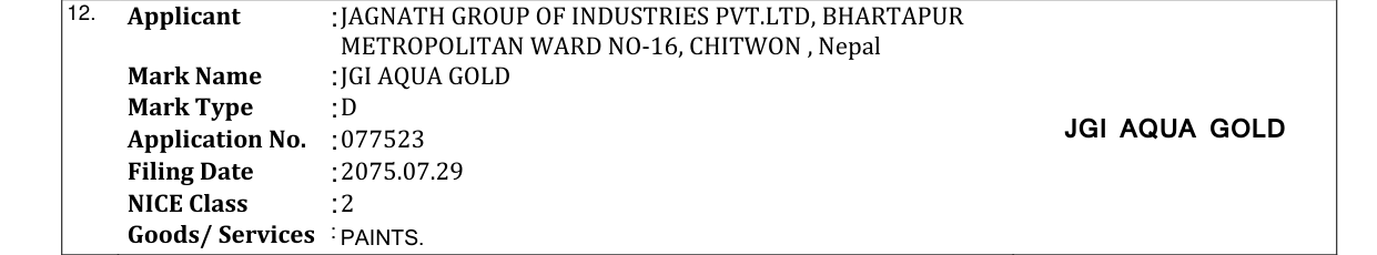 Original bulletin entry for JGI AQUA GOLD