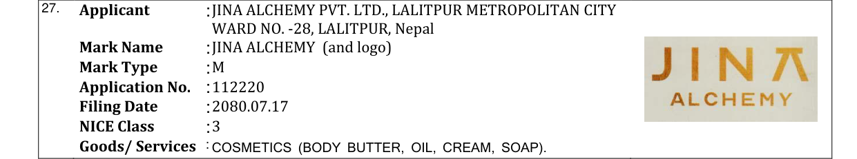Original bulletin entry for JINA ALCHEMY (and logo)