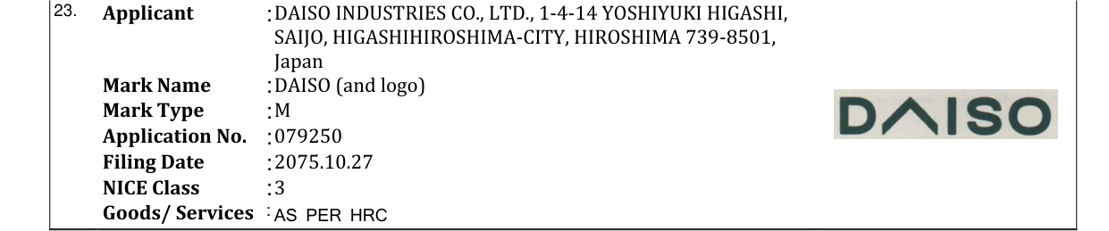 Original bulletin entry for DAISO (and logo)
