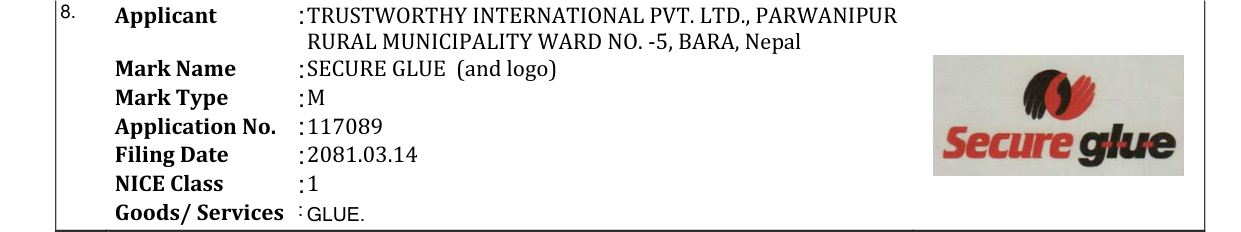 Original bulletin entry for SECURE GLUE (and logo)