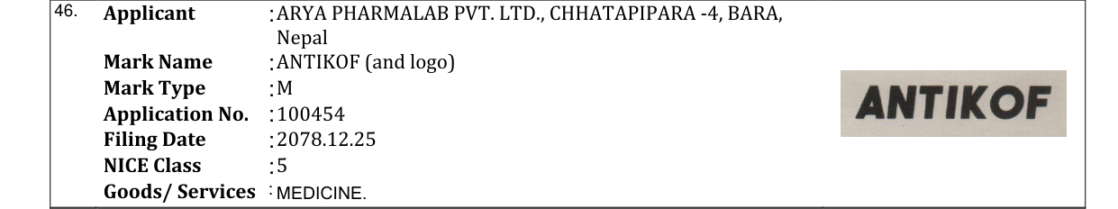 Original bulletin entry for ANTIKOF (and logo)