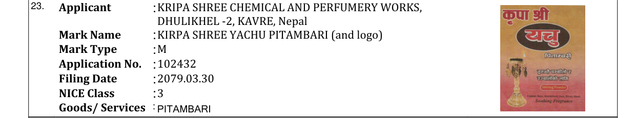 Original bulletin entry for KIRPA SHREE YACHU PITAMBARI (and logo)