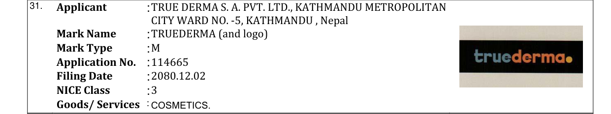 Original bulletin entry for TRUEDERMA (and logo)