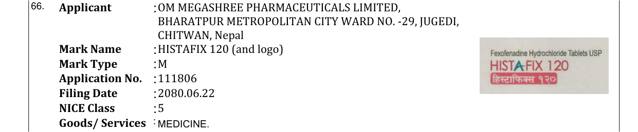Original bulletin entry for HISTAFIX 120 (and logo)